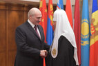 Alexander Lukashenko takes part in the ceremony to congratulate Patriarch Kirill of Moscow and All Russia on his 70th birthday