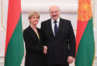 Belarus President Alexander Lukashenko and Ambassador Extraordinary and Plenipotentiary of Iceland to Belarus Berglind Asgeirsdottir