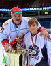 Александр Лукашенко поздравляет Николая Лукашенко со вторым местом турнира "Золотая шайба"