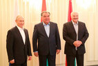 Президент России Владимир Путин, Президент Таджикистана Эмомали Рахмон и Президент Беларуси Александр Лукашенко