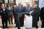 Alexander Lukashenko is made familiar with the exposition of R&D products at the National Academy of Sciences of Belarus