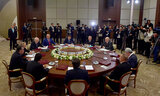 Президент Беларуси Александр Лукашенко на заседании Совета глав государств СНГ в узком составе