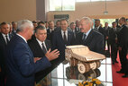 Belarus President Alexander Lukashenko and Uzbekistan President Shavkat Mirziyoyev visit the exposition of Belarusian products Made in Belarus in Tashkent