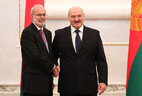 Belarus President Alexander Lukashenko and Ambassador Extraordinary and Plenipotentiary of Colombia to Belarus Alfonso Lopez Caballero