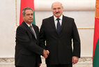 Belarus President Alexander Lukashenko and Ambassador Extraordinary and Plenipotentiary of Cuba to Belarus Juan Valdes Figueroa