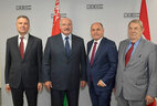 Chairman of the Belarusian Chamber of Commerce and Industry Vladimir Ulakhovich, Belarus President Aleksandr Lukashenko, President of the National Council of Austria Wolfgang Sobotka, Vice-President of the Austrian Federal Economic Chamber Richard Schenz