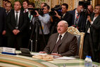 Belarus President Alexander Lukashenko attends private talks of the CIS leaders as part of the CIS summit in Dushanbe