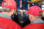 Belarus President Alexander Lukashenko visits the tractor assembly plant in Hisor