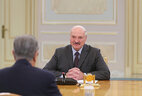 Belarus President Aleksandr Lukashenko during the meeting with Kazakhstan President Kassym-Jomart Tokayev