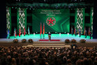 Alexander Lukashenko delivers a speech at the solemn meeting
