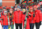 Belarus President Alexander Lukashenko took part in a biathlon race together with his son Nikolai, president’s spokesperson Natalia Eismont, Olympic champions and medalists