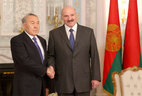 Belarusian President Alexander Lukashenko and Kazakh President Nursultan Nazarbayev exchange views on prospects for the establishment of the Eurasian Economic Union. The two leaders held the bilateral meeting prior to the session of the Supreme Eurasian Economic Council at the level of heads of state