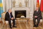 Belarusian President Alexander Lukashenko and Kazakh President Nursultan Nazarbayev exchange views on prospects for the establishment of the Eurasian Economic Union. The two leaders held the bilateral meeting prior to the session of the Supreme Eurasian Economic Council at the level of heads of state