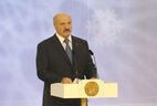 Alexander Lukashenko delivers a speech at the opening of the 11th Christmas International Amateur Ice Hockey Tournament for the Prize of the President of the Republic of Belarus