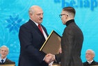Member of the national trampolining team Uladzislau Hancharou is honored with the special prize of the President Belarusian Sports Olympus