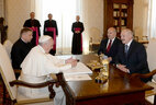 Belarus President Alexander Lukashenko meets with Pope Francis discuss the development of Belarus’ relations with the Roman-Catholic Church during the meeting at the Apostolic Palace in the Vatican