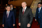 Belarus President Alexander Lukashenko arrives in Uzbekistan on a working visit. He is welcomed by Uzbekistan Prime Minister Shavkat Mirziyoyev at the airport