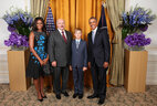 Belarus President Alexander Lukashenko took part in the reception on behalf of the President of the United States of America, Barack Obama, in honor of the heads of delegations at the 70th session of the United Nations General Assembly. In the photo (from left to right): Michelle Obama, Alexander Lukashenko, Nikolai Lukashenko, Barack Obama