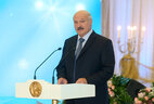 Belarus President Alexander Lukashenko gives a speech