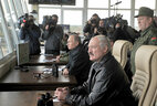 Alexander Lukashenko and Vladimir Putin watched the army exercise from an observation post at the Gozhsky firing range