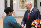 Alexander Lukashenko presents the Order of Mother to Yelena Bogdanovich