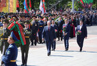 Belarus President Alexander Lukashenko lays a wreath at the Victory Monument in Minsk