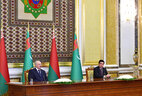 Belarus President Alexander Lukashenko and Turkmenistan President Gurbanguly Berdimuhamedow during the ceremony of signing bilateral documents