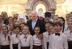 Aleksandr Lukashenko during the visit to the Memorial Church of All Saints