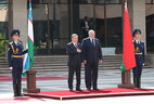 During the official welcome ceremony of Uzbekistan President Shavkat Mirziyoyev in the courtyard of the Palace of Independence