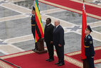 Belarus President Aleksandr Lukashenko and Zimbabwe President Emmerson Mnangagwa during the ceremony of official welcome