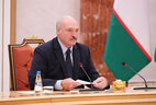 Belarus President Aleksandr Lukashenko during the extended-participation talks with Uzbekistan President Shavkat Mirziyoyev