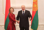 Belarus President Aleksandr Lukashenko and Ambassador Extraordinary and Plenipotentiary of Austria to Belarus Aloisia Worgetter