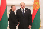 Belarus President Aleksandr Lukashenko and Ambassador Extraordinary and Plenipotentiary of Canada to Belarus Leslie Scanlon