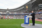 Belarus President Alexander delivers a speech at the opening ceremony