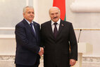 Belarus President Alexander Lukashenko and Ambassador Extraordinary and Plenipotentiary of Armenia to Belarus Oleg Yesayan