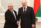 Belarus President Alexander Lukashenko and Ambassador Extraordinary and Plenipotentiary of Israel to Belarus Alon Shoham