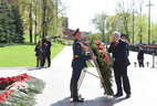 Belarus President Alexander Lukashenko lays a wreath at the Tomb of the Unknown Soldier in Moscow