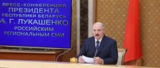 Belarus President Alexander Lukashenko gives a press conference for the Russian regional mass media, 17 October 2014