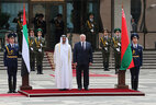 Belarus President Aleksandr Lukashenko and Crown Prince of Abu Dhabi Sheikh Mohammed bin Zayed Al Nahyan during the ceremony of official welcome