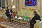 Belarus President Aleksandr Lukashenko and Deputy Chairman of the Cabinet of Ministers of Turkmenistan Esenmyrat Orazgeldiyev