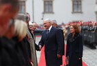 During the ceremony of official welcome in the courtyard of the Hofburg Palace in Vienna