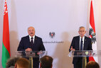 Belarus President Aleksandr Lukashenko and Federal President of Austria Alexander Van der Bellen meet with mass media representatives after the talks