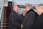 Belarus President Aleksandr Lukashenko at Pulkovo Airport in Saint Petersburg