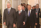 Belarusian President Alexander Lukashenko, Kazakh President Nursultan Nazarbayev and Russian President Vladimir Putin during the meeting in Minsk