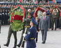 During the ceremony of laying wreaths at the Victory Monument
