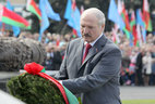 During the ceremony of laying wreaths at the Victory Monument