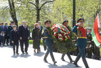 Belarus President Alexander Lukashenko lays a wreath at the Tomb of the Unknown Soldier in Moscow