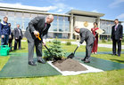India President Pranab Mukherjee plants a tree in the Alley of Distinguished Guests near the Palace of Independence. The ceremony was attended by Belarus President Alexander Lukashenko