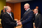 Belarus President Alexander Lukashenko meets with President of the Council of State and the Council of Ministers of Cuba Raul Castro at the UN Headquarters in New York