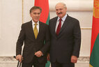 Alexander Lukashenko receives credentials from Ambassador Extraordinary and Plenipotentiary of Austria to Belarus on concurrent Emil Brix